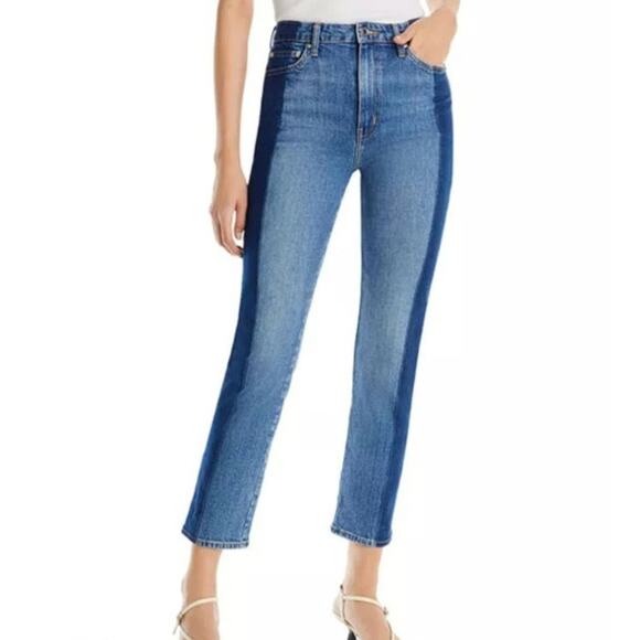 Derek Lam Kate High Rise Ankle Straight Denim Jean Colorblock Blue Designer 29 - Picture 2 of 15